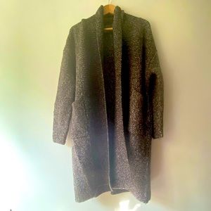 Zara Knit Tweed Black White Long Duster Cardigan  Coat -size M